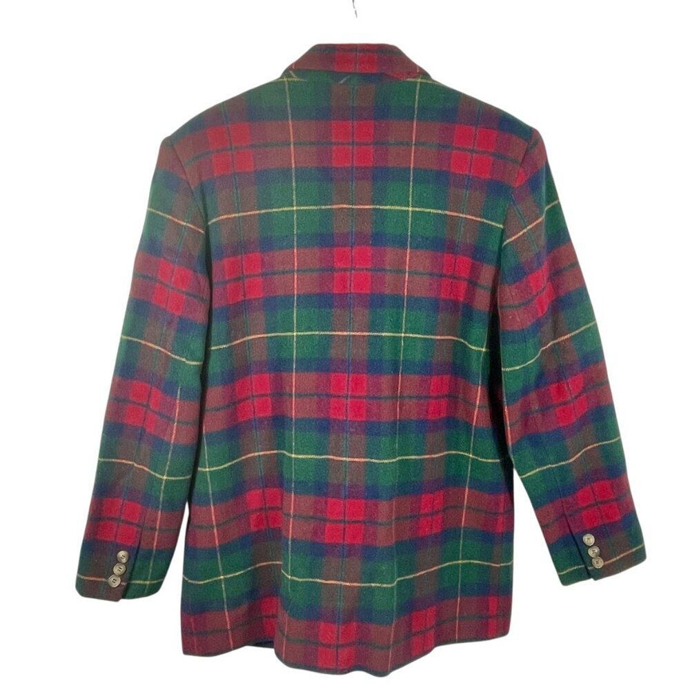 Talbots Plaid Wool Blazer Made USA Vintage Red Green Tartan Size M - Picture 3 of 10